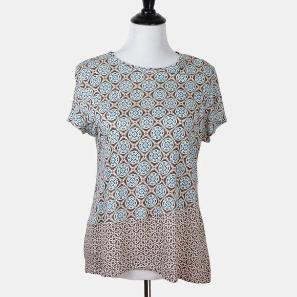 J Jill Size Petite S Love Linen Tee Crossover Hem Beechnut Lavish Tile - Picture 3 of 9